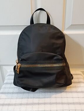 Black Mini Nylon Backpack with Gold Zipper